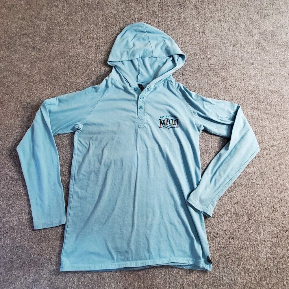 Maui and Sons Unisex Long Sleeve Shirt With Hood Blue Size Small Hawaiian Gear
